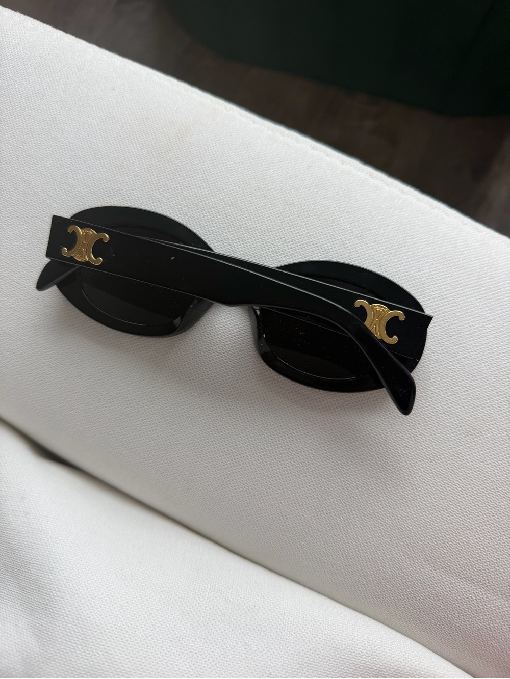 Celine Black Oval Sunglasses with Gold Triomphe Logo